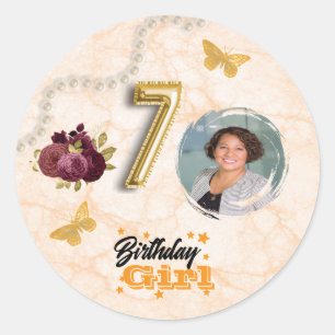 70. Goldballon Nummer & Red English Rose Runder Aufkleber