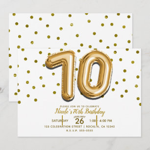 70 Goldene Luftballons und Konfetti 70. Geburtstag Einladung