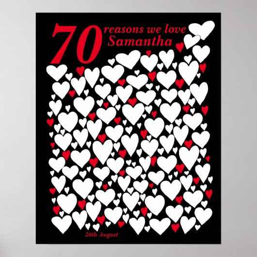 70 Gründe, aus denen wir euch schwarz rot Liebe ge Poster (Vorne)