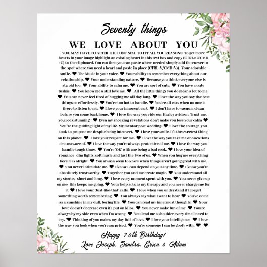 70 Gründe für unsere Liebe Poster (Vorne)