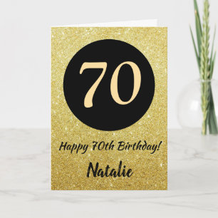 70. Happy Birthday Black and Gold Glitzer Card Karte