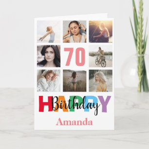 70. Happy Birthday Foto Collage Moderne rosa Karte