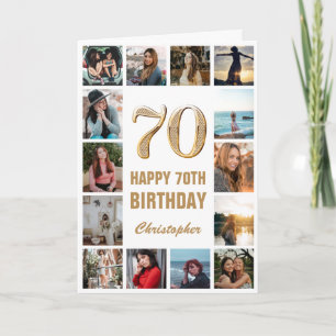 70. Happy Birthday Gold und White Foto Collage Karte