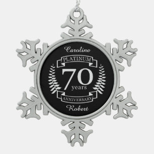 70. Hochzeit JAHRESPLATINUM Schneeflocken Zinn-Ornament