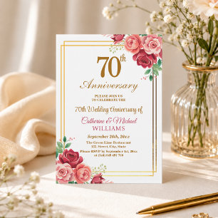 70. Hochzeitsjubiläum Goldrahmen Blumen Einladung