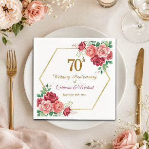 70. Hochzeitsjubiläum Goldrahmen Blumen Serviette