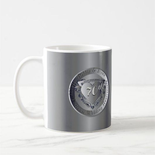 70. Hochzeitstag 2Herz Medallion  Kaffeetasse (Links)