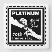 70. Hochzeitstag blaues Platin traditionell Quadratische Wanduhr (Vorderseite)