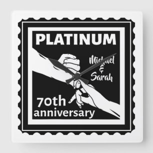 70. Hochzeitstag blaues Platin traditionell Quadratische Wanduhr