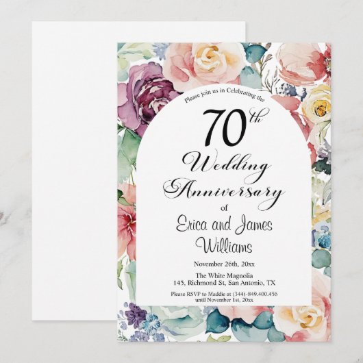 70. Hochzeitstag Elegantes Drehbuch Einladung (Vorne/Hinten)