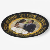 70. Hochzeitstag Foto Black| Goldtonnen Pappteller (Schrägansicht)