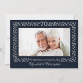 70. Hochzeitstag Navy Blue Silver Foto Einladung (Vorderseite)