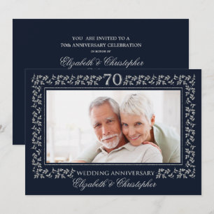 70. Hochzeitstag Navy Blue Silver Foto Einladung