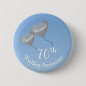 70. Hochzeitstag Platin-Herzballons Button (Vorderseite)