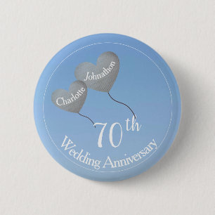 70. Hochzeitstag Platin-Herzballons Button