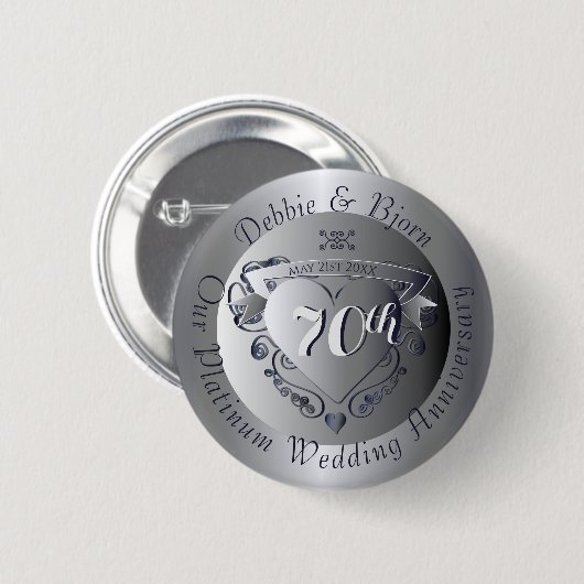 70. Hochzeitstag Platinum Herz Button (Vorne & Hinten)