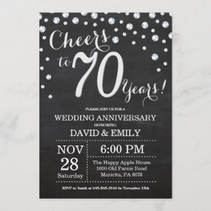 70. Hochzeitstag Schwarzes Silber Chalkboard Einladung