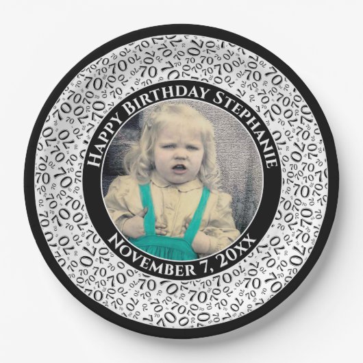 70 Ihr Foto Random Number Pattern Schwarz/Weiß Pappteller (Vorderseite)