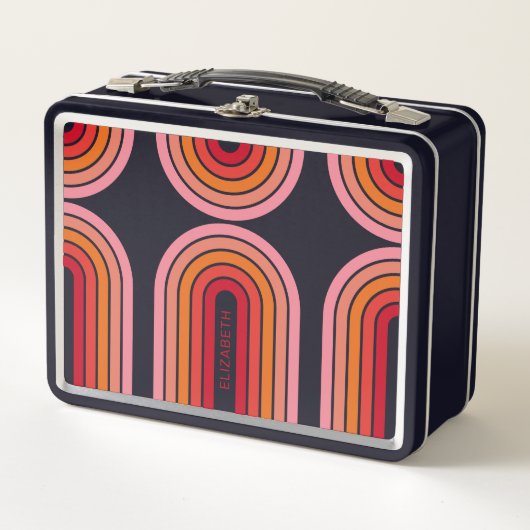 70 Inspirierte Line Art Sunset Roter Orange Rosa B Metall Brotdose (Vorderseite)