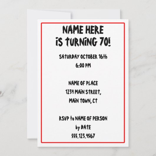 70 Ist nicht tödlich, aber alter, lustiger grimmig Einladung (Rückseite)