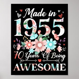 70 Jahre alt, hergestellt 1955, Blumen, 70. Geburt Poster