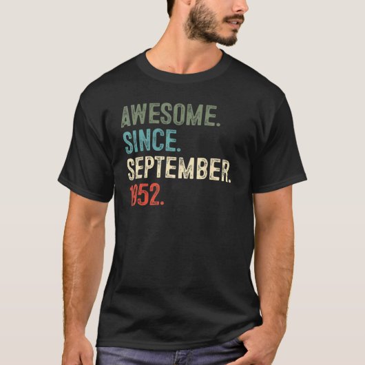70 Jahre alt Phantastisch seit September 1952 70. T-Shirt (Vorderseite)