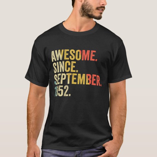 70 Jahre alt Phantastisch seit September 1952 70. T-Shirt (Vorderseite)
