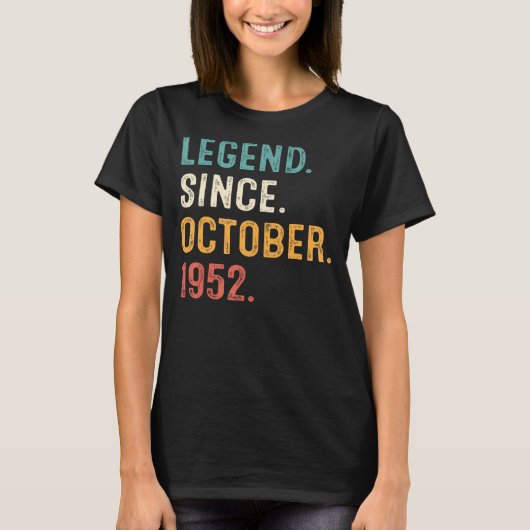 70 Jahre alte Legende seit Oktober 1952 70. Geburt T-Shirt (Vorderseite)