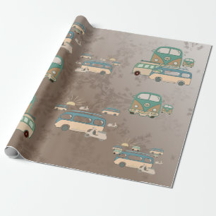 70 Jahre alte Spur, Retro-Busse und Mopeds, 60er Geschenkpapier
