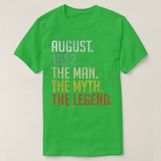 70 Jahre alter August 1952 Man Myth Legend 70. Geb T-Shirt (Design vorne)