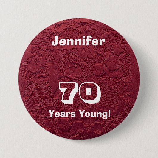 70 Jahre Junge rote Dolls zum Geburtstag Button (Vorderseite)