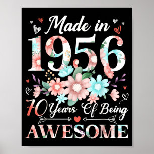 70-jährige hergestellt in 1956 floral 70. Geburtst Poster