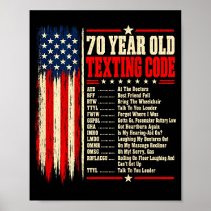 70-jähriger Senior, der Code auf der Rückseite tex Poster