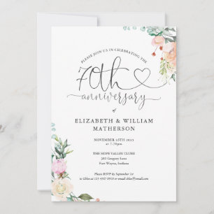 70. Jubiläum Heart Script Floral Monogram Einladung