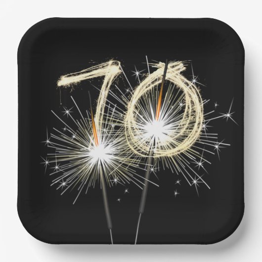 70. Jubiläum Party Sparklers auf Black Pappteller (Vorderseite)