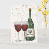 70. Jubiläum Party Weinflasche und zwei Brillen Karte (Gelbe Blume)