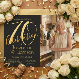 70. Jubiläumsfeier Foto Schwarz Gold 70. Geburtsta Einladung