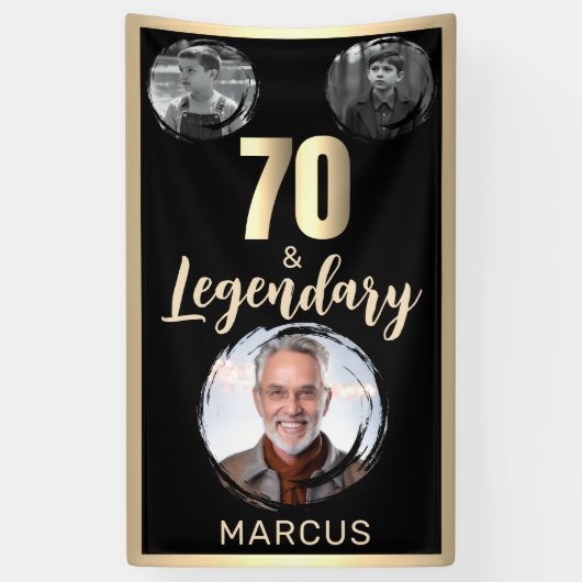 70 & Legendary 3 Fotos 70. Geburtstag Gold Banner (Vertikal)