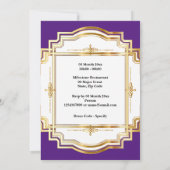 70. lila, weißes, goldfarbenes Foto-Rahmen siebzig Einladung (Rückseite)