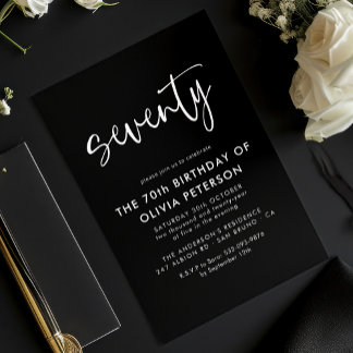 70. Modern 70. White auf Black Birthday Party Einladung
