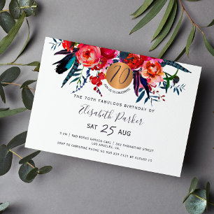 70. moderne boho florale Wasserfarben-Geburtstagsf Einladung