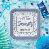 70. Party Random Number Pattern Blau/Weiß Pappteller (Party)