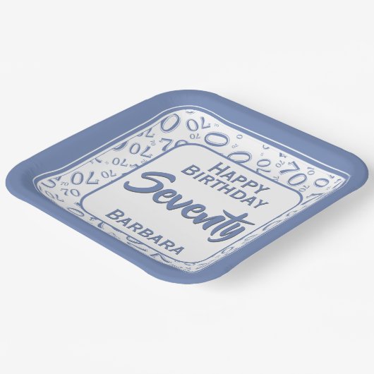 70. Party Random Number Pattern Blau/Weiß Pappteller (Gewinkelt)