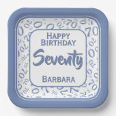 70. Party Random Number Pattern Blau/Weiß Pappteller (Vorderseite)