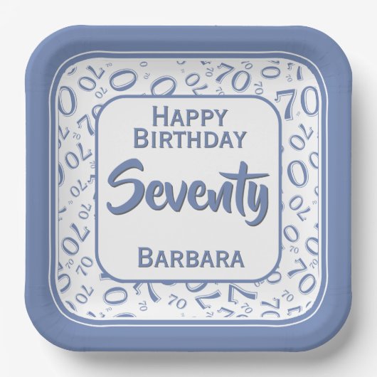 70. Party Random Number Pattern Blau/Weiß Pappteller (Vorderseite)
