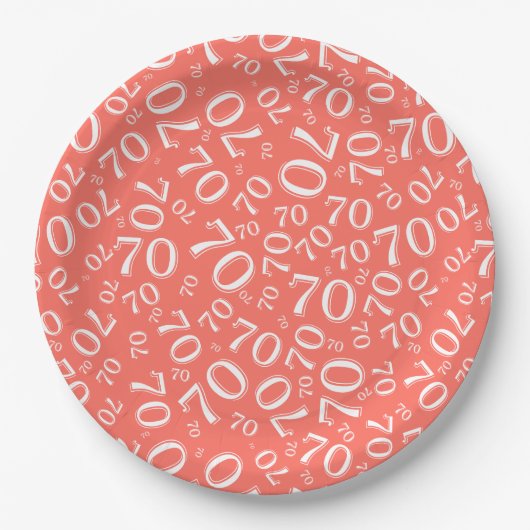 70. Party Random Number Pattern Coral/White Pappteller (Vorderseite)