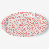 70. Party Random Number Pattern Coral/White Pappteller (Schrägansicht)