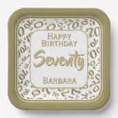 70. Party Random Number Pattern Gold/Weiß Pappteller (Vorderseite)