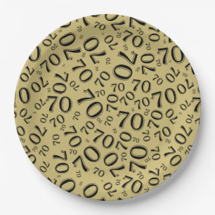 70. Party Random Number Pattern Gold/Weiß Pappteller