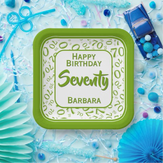 70. Party Random Number Pattern Grün/Weiß Pappteller (Party)